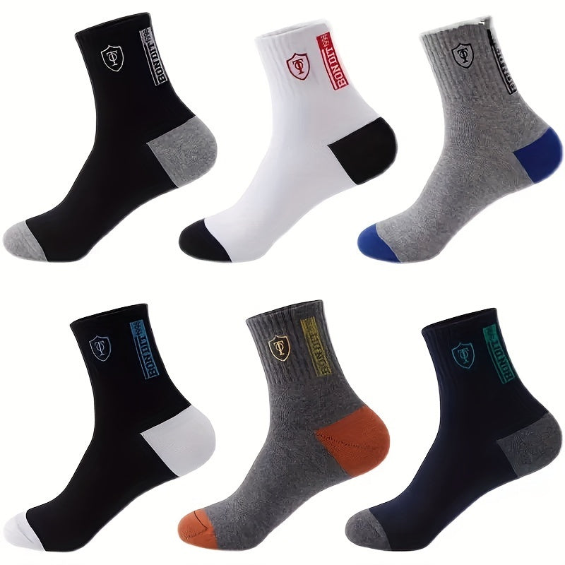 Men's Athletic Crew Socks 5 Pairs Moisture-Wicking Breathable Polyester Assorted Colors