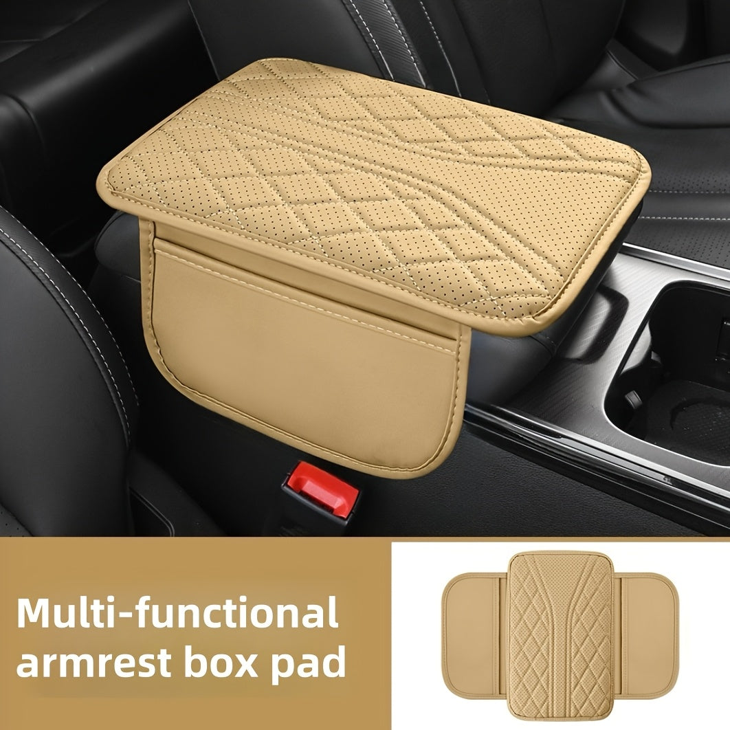 Car Interior Armrest Cover Diamond Stitch PU Leather Storage Organizer Gray