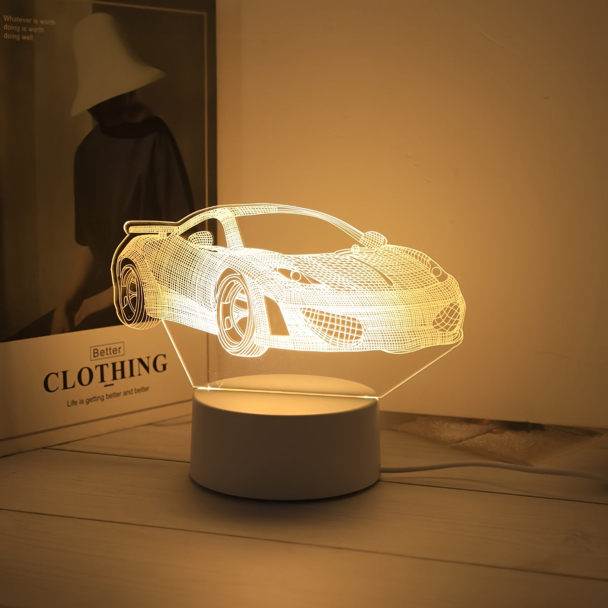 3D Sports Car Night Light USB Powered No Batteries Needed for Kids Bedroom Gift