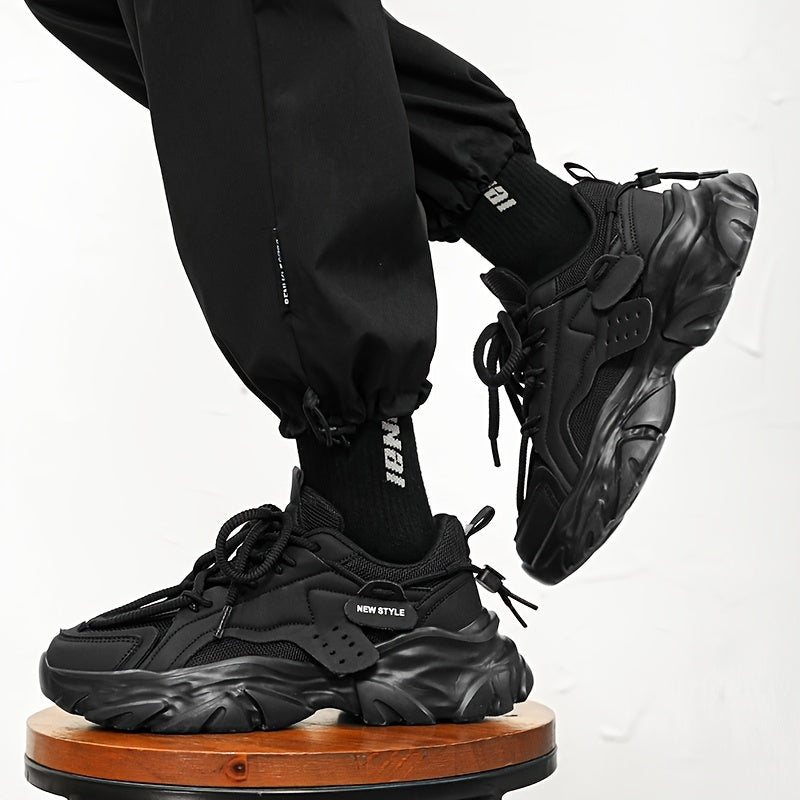 Men's Solid Color Breathable Running Sneakers with Thick Bottom for Training and Fitness