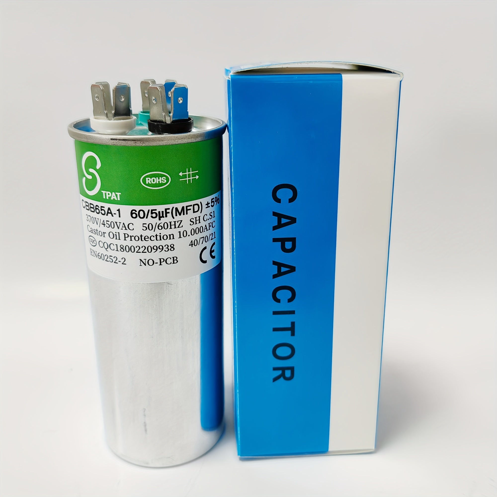 60+5µF ikki tomonlama kondensatorlar havo konditsionerlari, issiqlik pompasi uchun 370V 450VAC ichki foydalanish