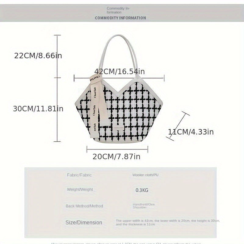 Women'S Tote Bag Large Capacity Plaid Polyester Shoulder Crossbody Handbag