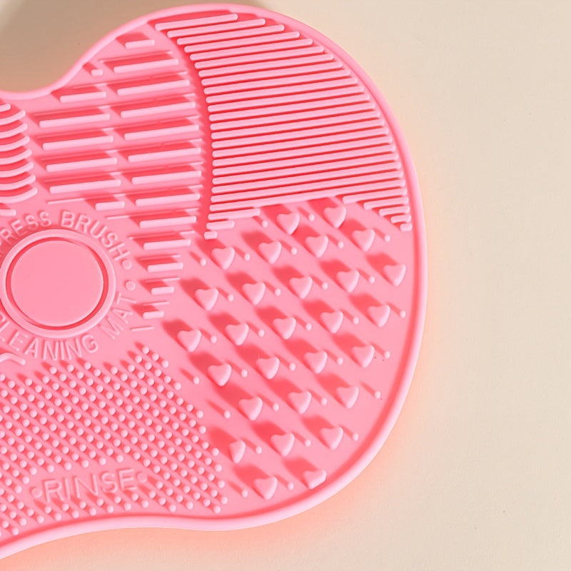 Unisex Silicone Makeup Brush Cleaning Mat Apple-Shaped Wash Pad Portable