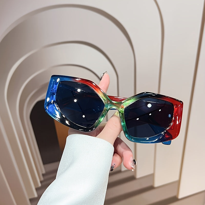 Polygon Y2K Sunglasses with Color Block Gradient Lenses for Sun Protection