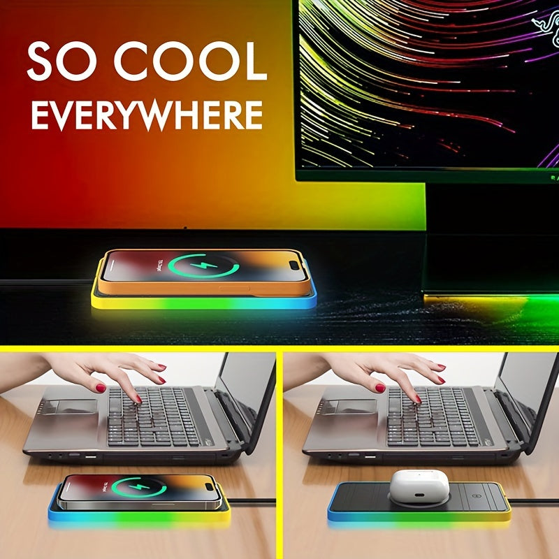 RGB Colorful Wireless Car Charger with 15W Fast Charging and Anti-Slip Board