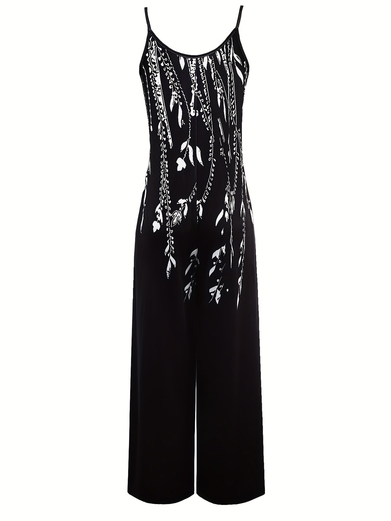 Women's Sleeveless Jumpsuit Black White Floral Plus Size Wide-Leg