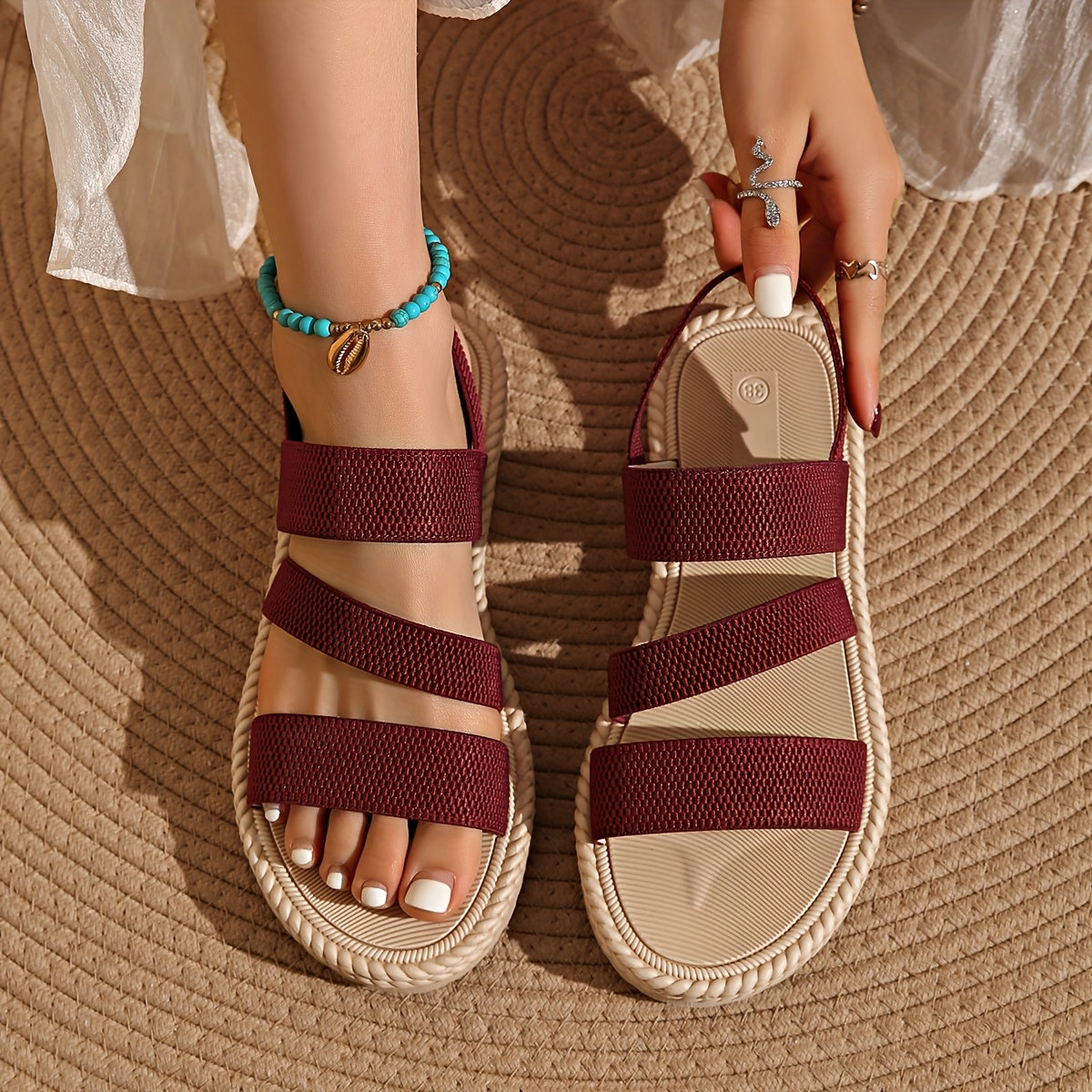 Women Flat Non-Slip Sandals with Elastic Bands and Thick Soles