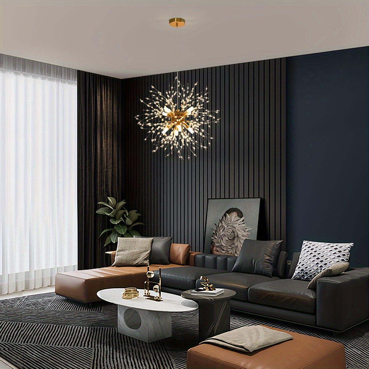 Lámpara de araña moderna de cristal de oro con diente de león y 8 bombillas G9 para sala de estar, comedor y cocina