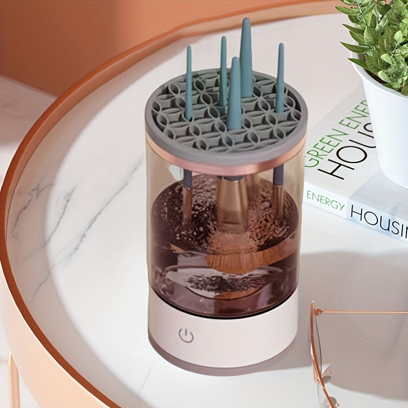 АвтоPro USB-заряжаемый автоматический очиститель для кистей для макияжа с электрической сушкой, управление одним нажатием. Портативный аксессуар, не требующий батареек и не содержащий спирта.