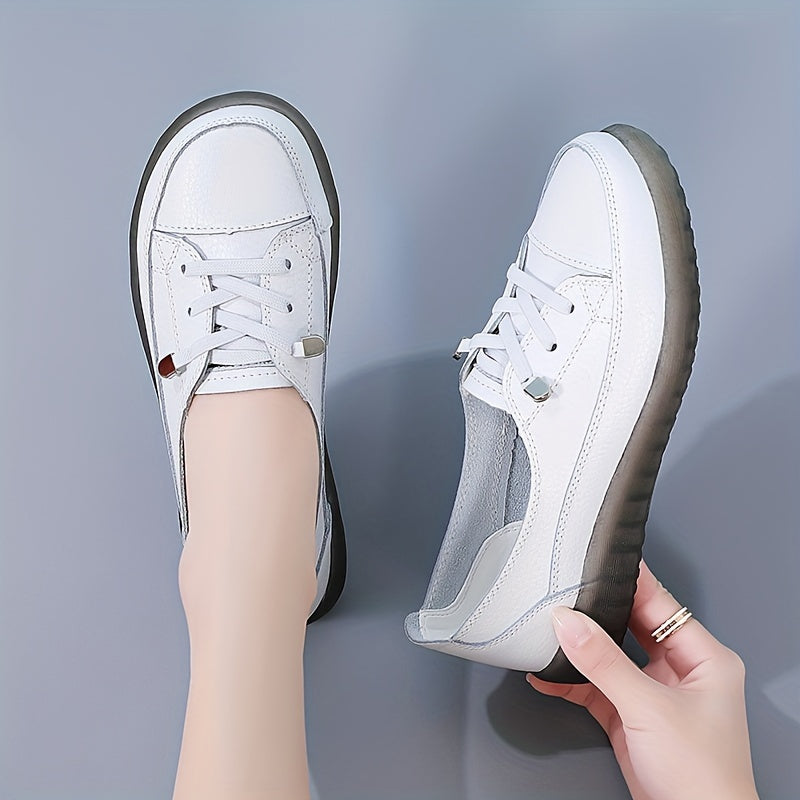Women's Synthetic Leather Sneakers All-Season Lightweight Non-Slip Casual Shoes in White Red Black