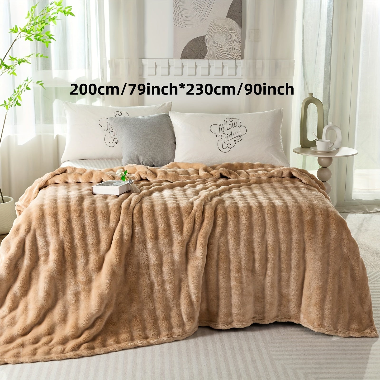 Hypoallergenic Polyester Bed Blanket Faux Rabbit Fur Plush Throw for Bedroom Sofa Travel