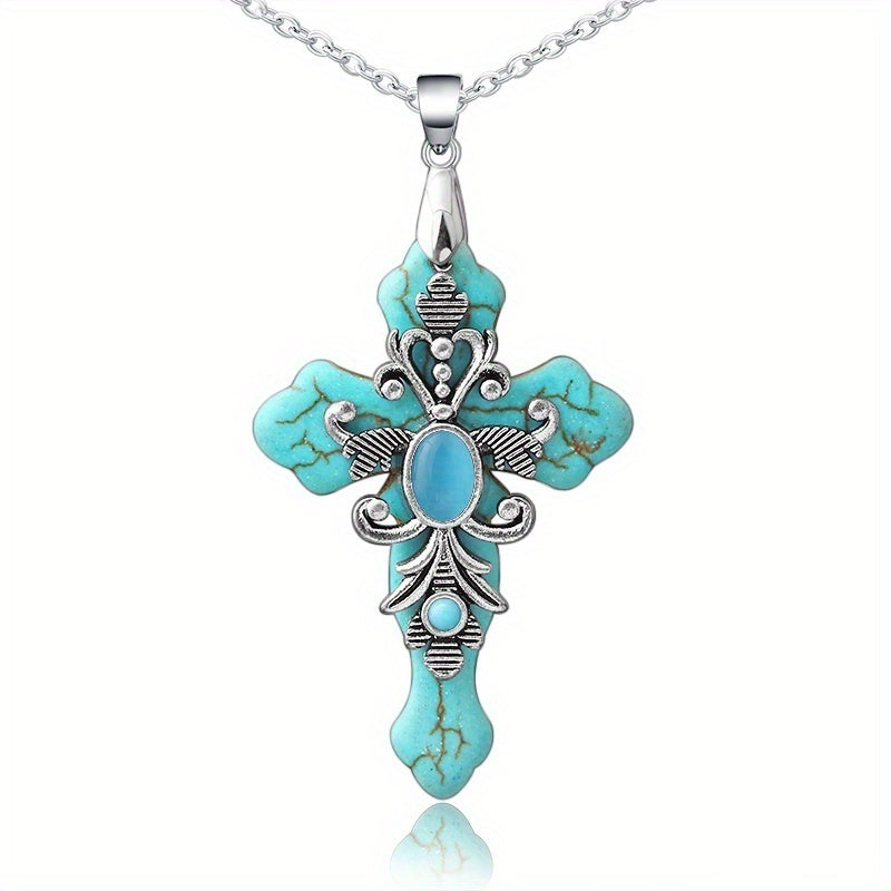 Ювелирное украшение с бирюзовым крестом для женщин, религиозный символ, подарок