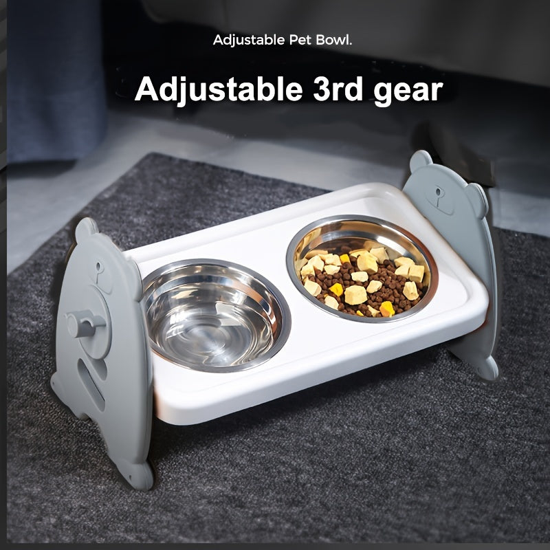 Stainless Steel Cat Feeding Station with Adjustable Tilted Bowls and Water Dish