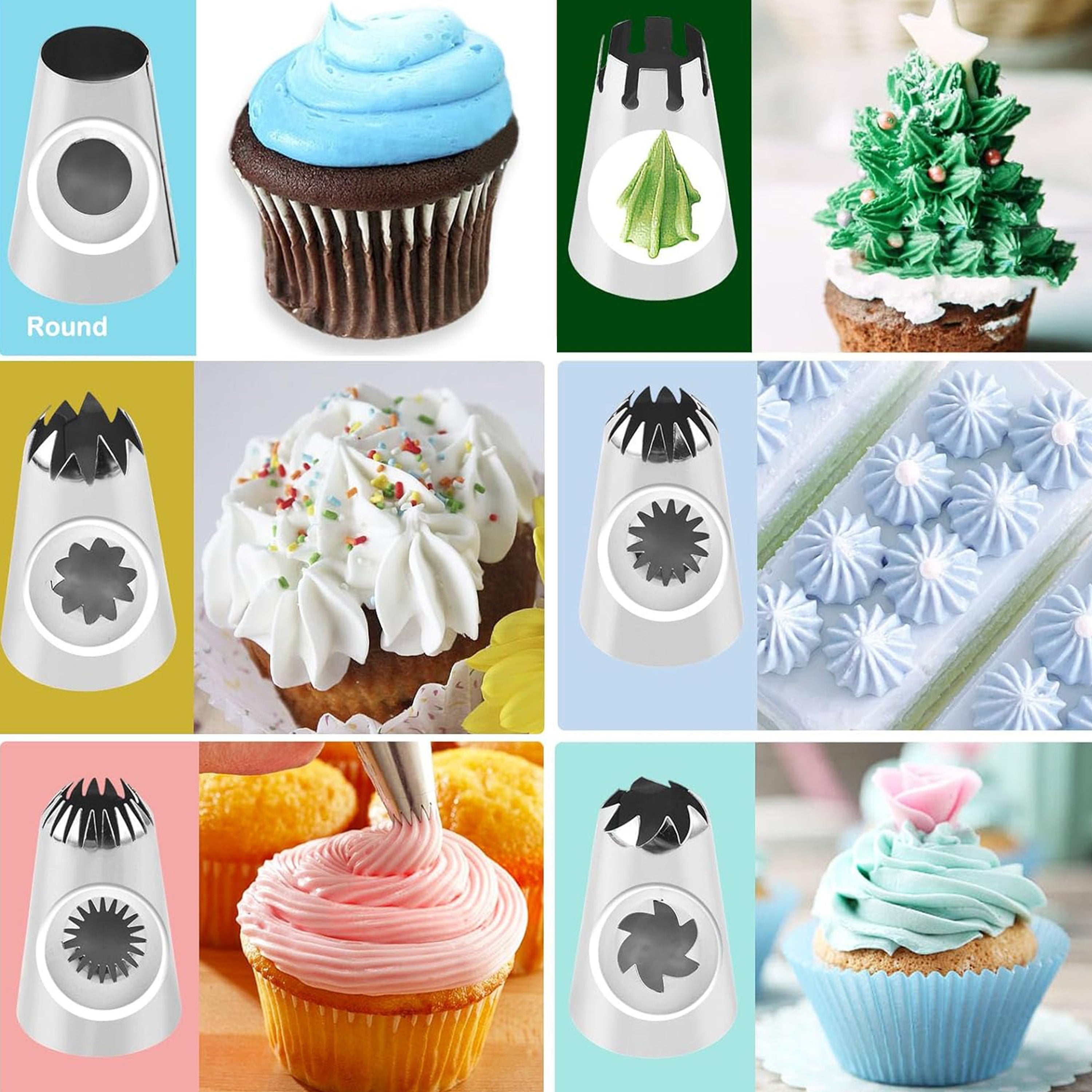 Set of 6 Large Stainless Steel Icing Piping Nozzles for Cake and Cookie Decorating