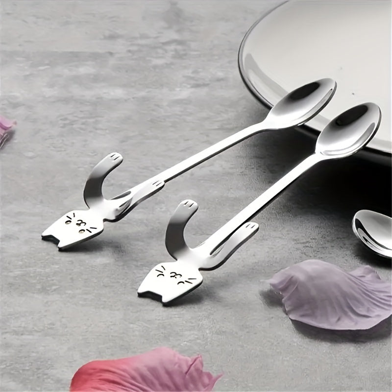 Set of 6 Cat-Shaped Stainless Steel Spoons for Coffee Tea Desserts