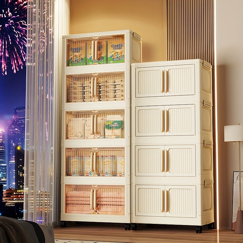 Armario de almacenamiento de plástico rectangular con ruedas, cierre magnético impermeable para ropa y accesorios de exterior