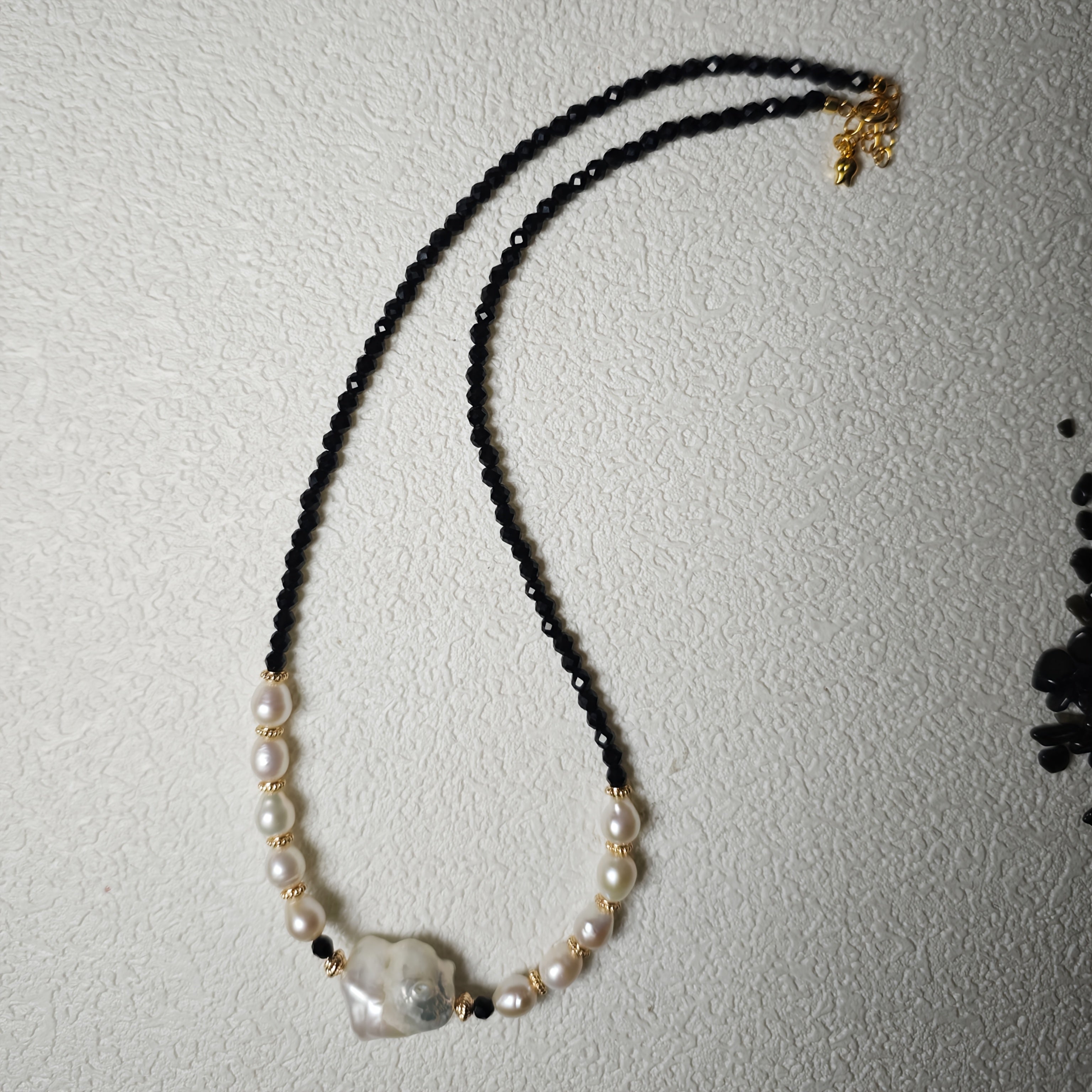 Vintage Boho Freshwater Pearl Necklace with Baroque Pearl Tip and Crystal Details