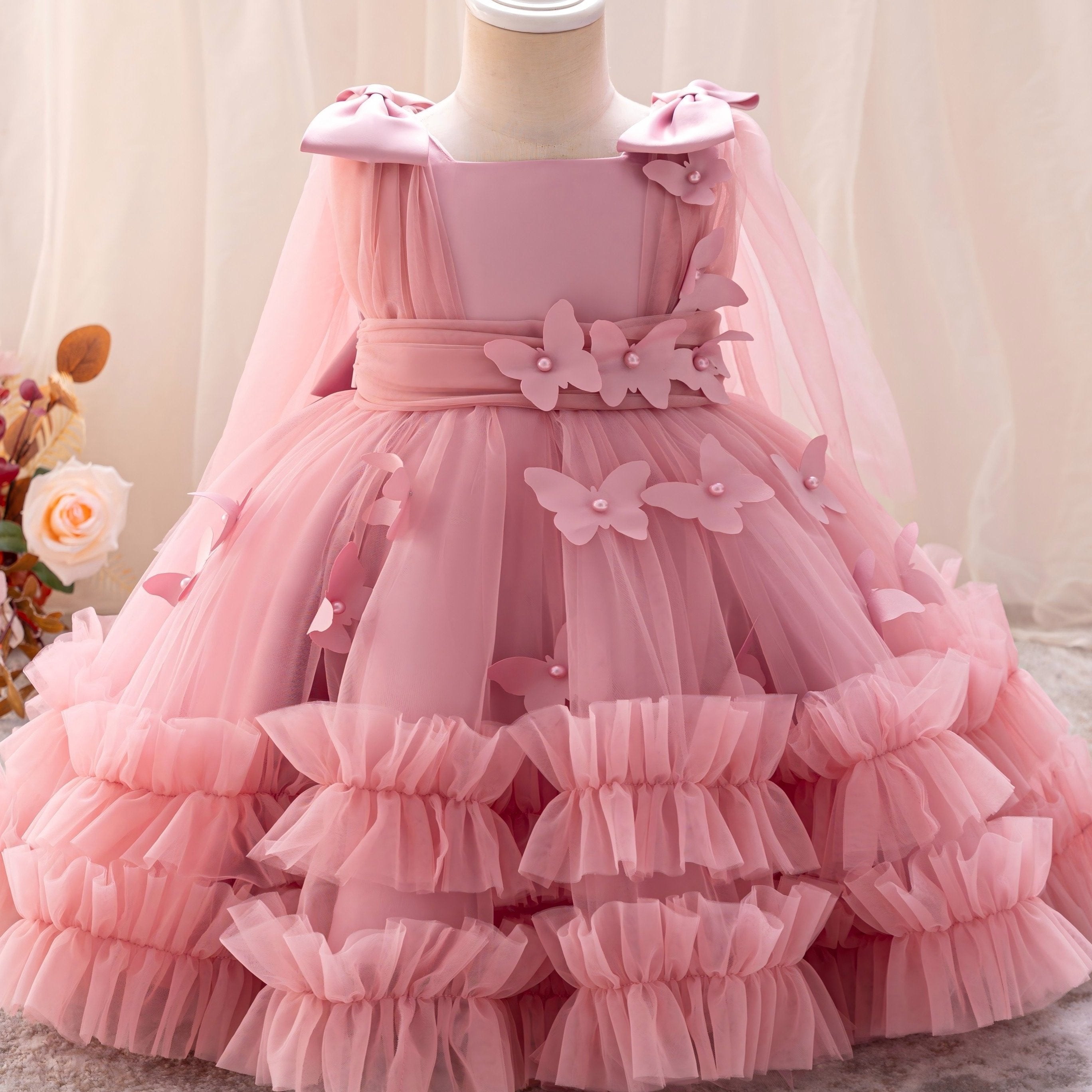 Girls Tulle A-Line Dress for Parties Weddings Birthdays and Events Knee Length Pleated Solid