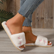 Ayollar uchun sun'iy mo'ynali yopiladigan shippaklar, pushti lenta, kundalik ichki poyabzal