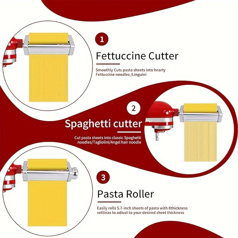 Stainless Steel Pasta Roller and Cutter Set for KitchenAid Stand Mixer