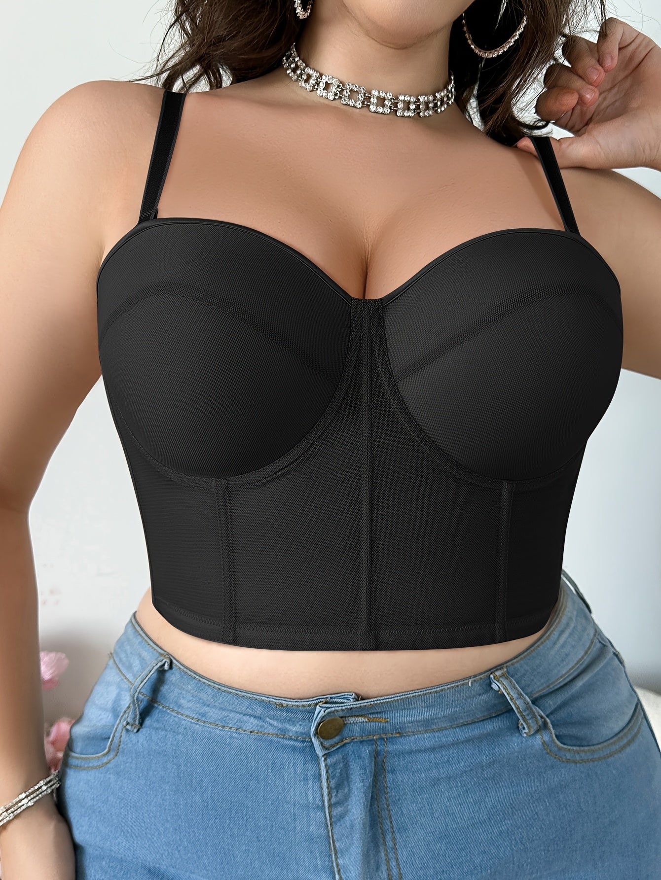 Sujetador bralette de tallas grandes para mujer con tirantes removibles, soporte con aros, nylon y elastano, moldeador