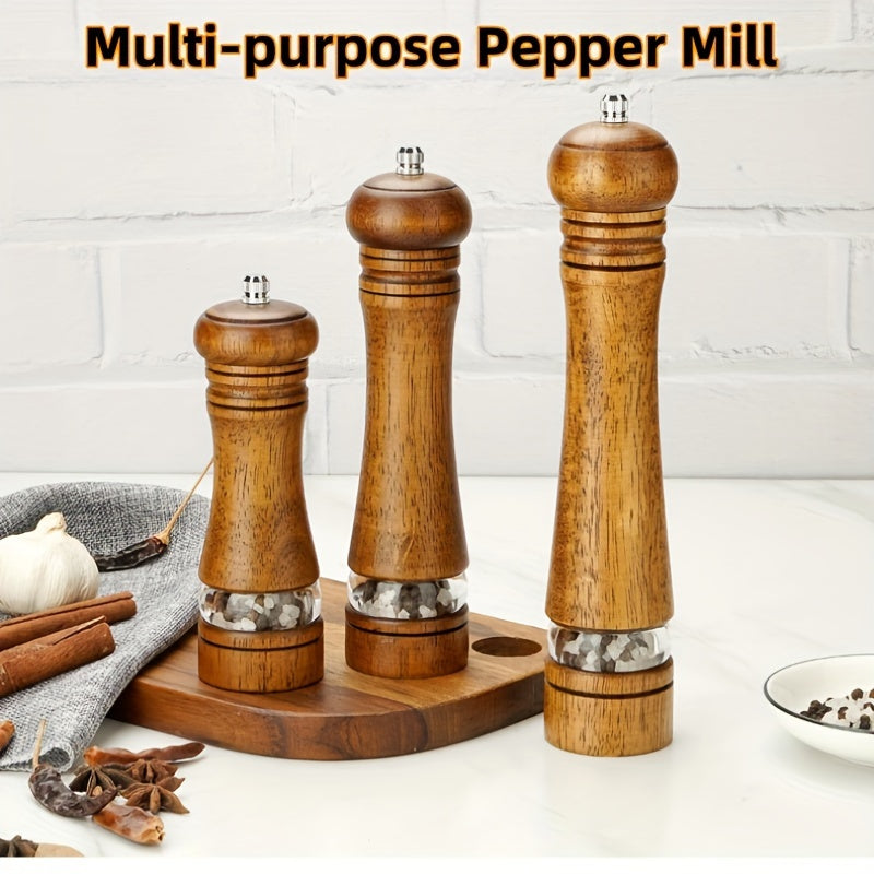 Adjustable Oak Spice Mill with Transparent Window for Seasonings and Gifts