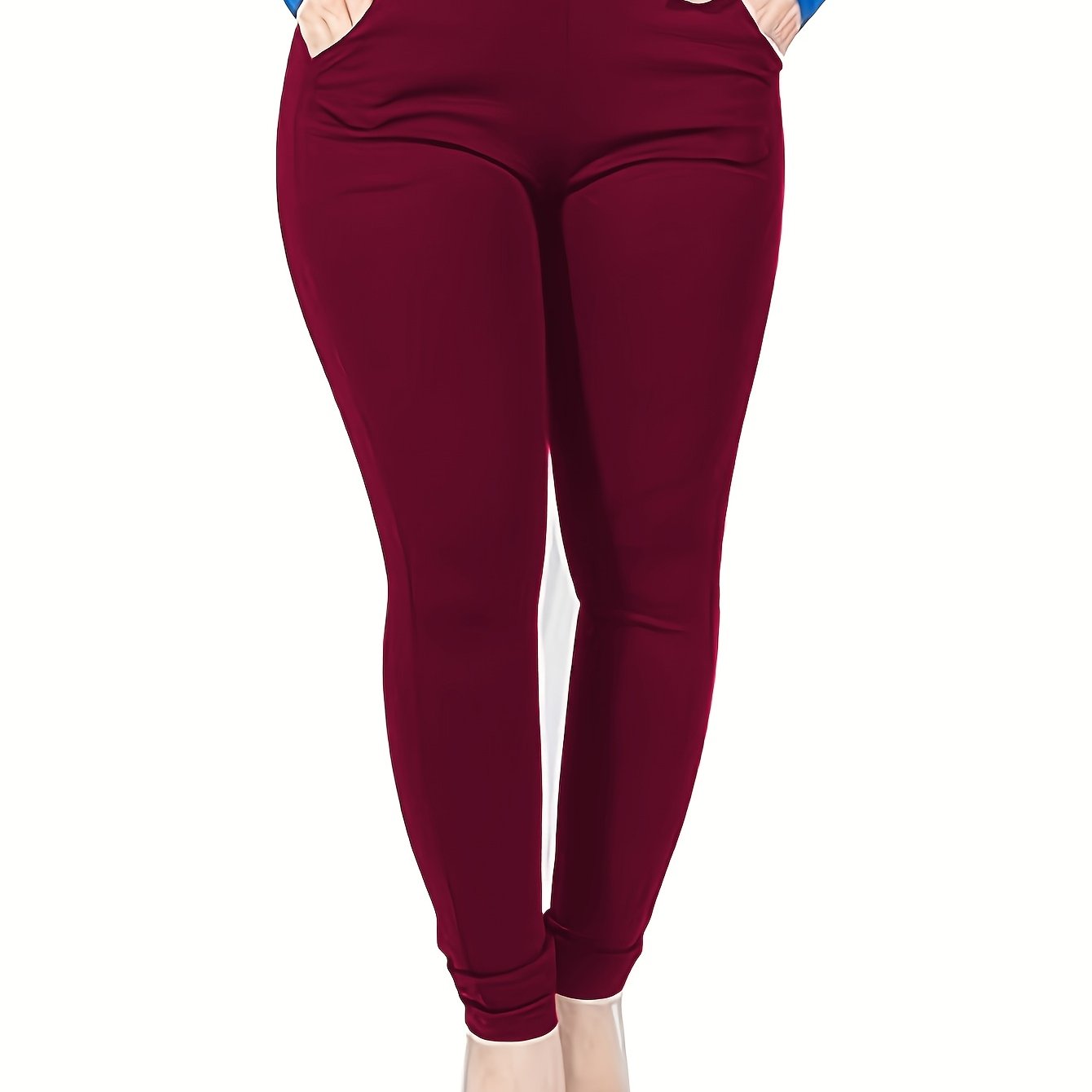 Plus Size Capri Pants Women Elastic Waist Pockets Solid Color