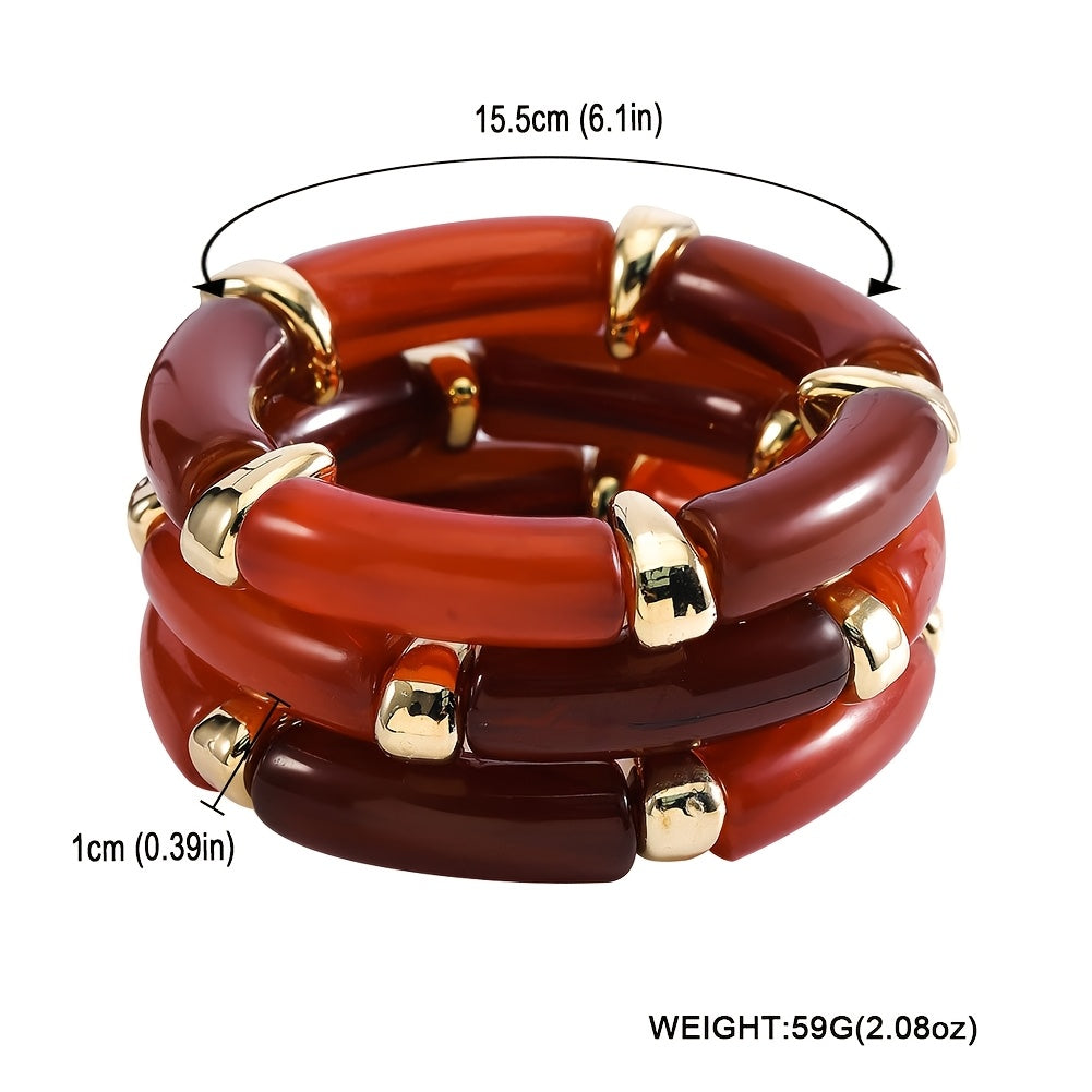 3 ta Vintage va Boho Chic Akril Bambuk Bilaguzuklar to'plami - Har kuni kiyish uchun zamonaviy to'plam bilaguzuklar, Ayollar uchun ideal sovg'a, Cho'ziluvchan, O'ziga xos, Trendy dizayn