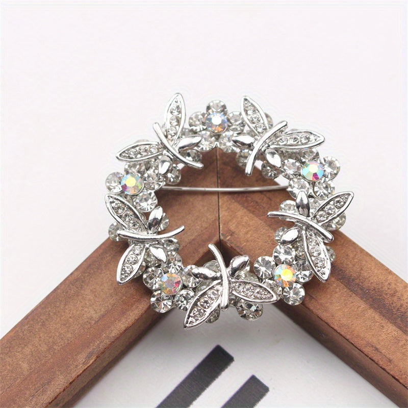 Antique Dragonfly and Floral Brooch Rhinestone Enamel Pin for Women