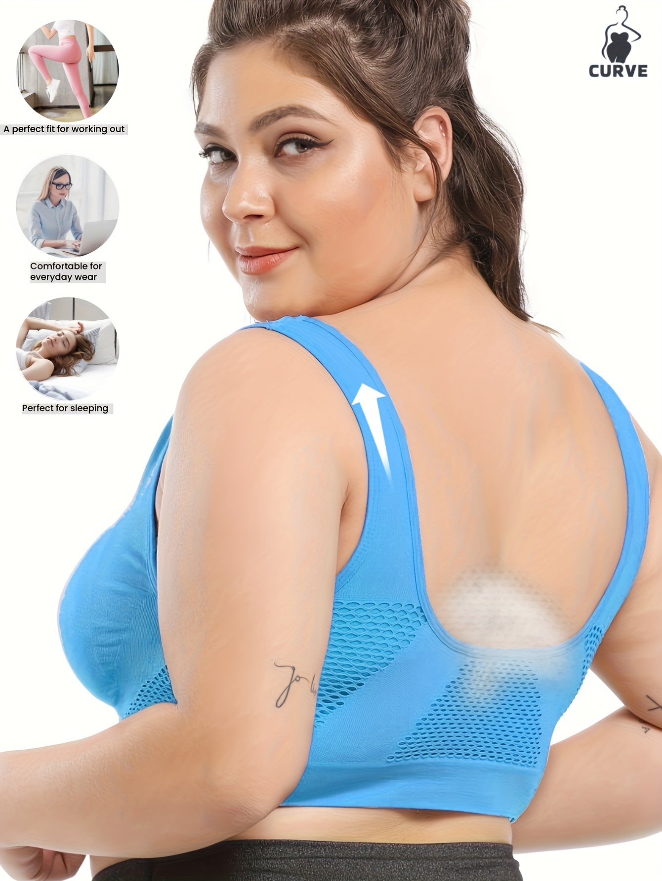 Women's Plus Size Mesh Sports Bra Double Layer Breathable Running Fitness Underwear