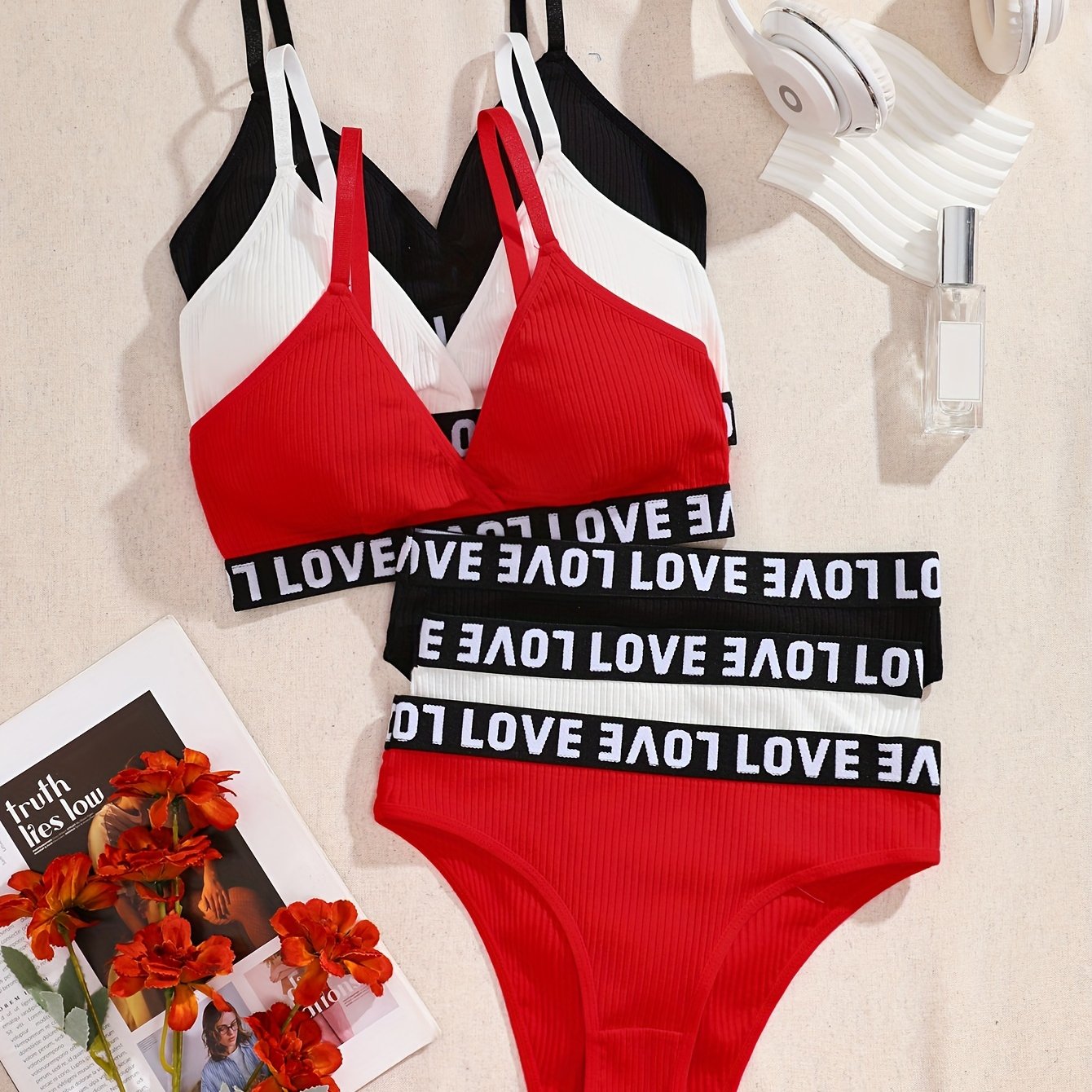 Women’s Ribbed Lingerie Set with Cami Bra and Panties