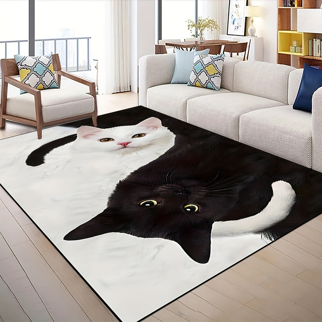 Black and White Cats Print Rug Non-Slip Indoor Outdoor Floor Mat