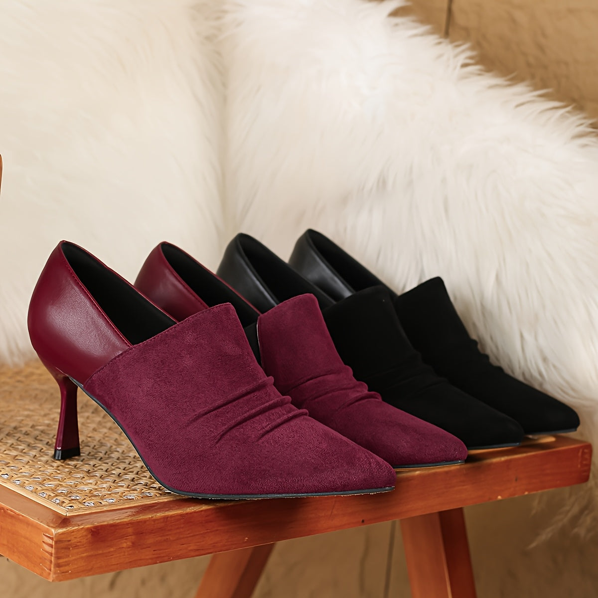 Women Black Pointed Toe Stiletto Ankle Boots High Heel Slip-On