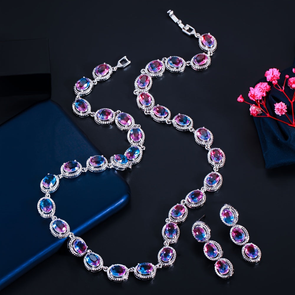 Set of 3 Boho Chic Jewelry Pieces Copper Necklace and Earrings Synthetic Zirconia