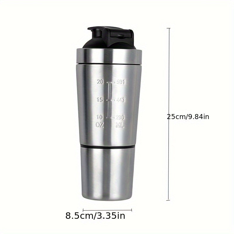 600ml Stainless Steel Shaker Bottle with Stirring Ball for Fitness and Sports