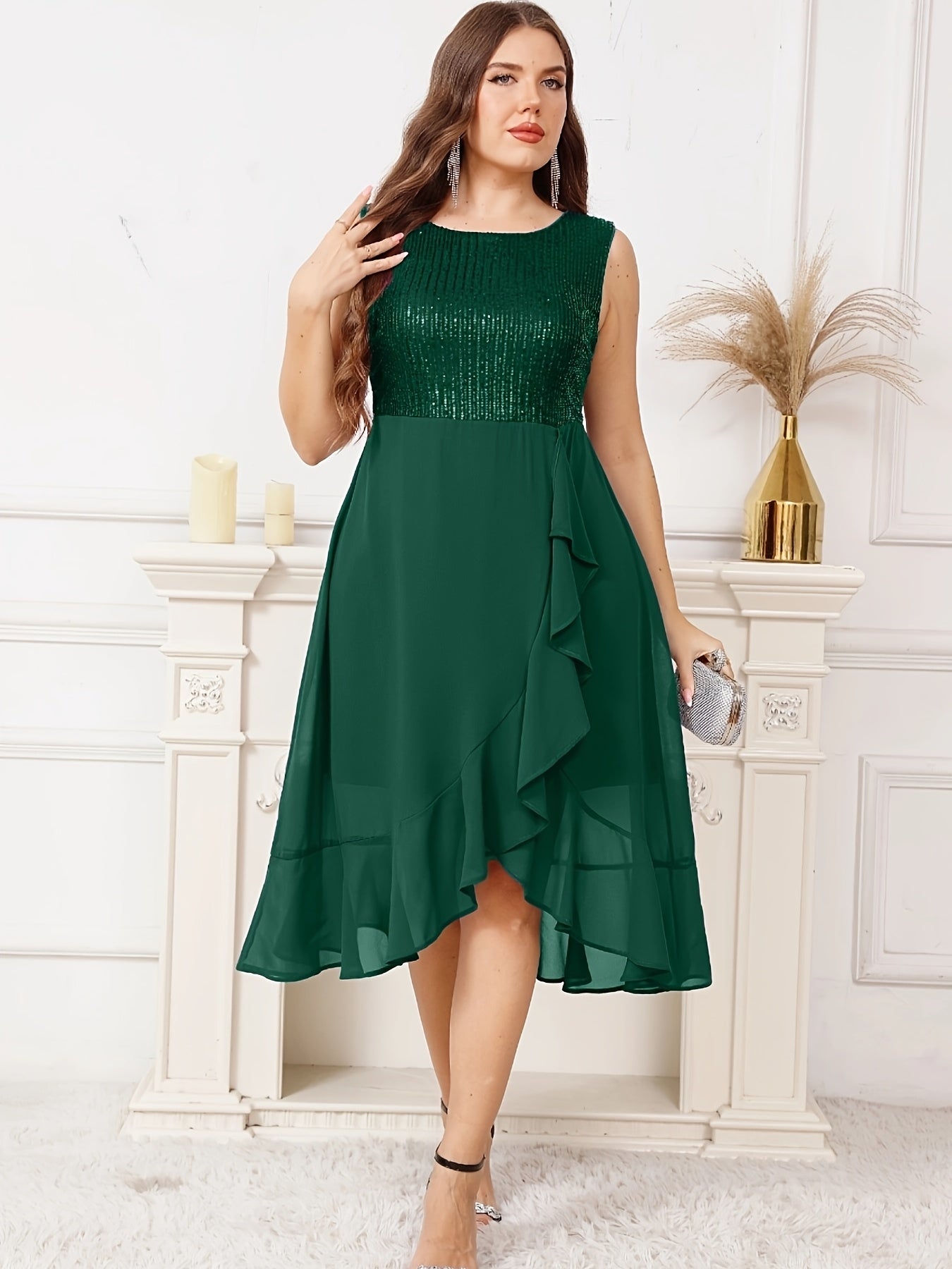 Women's Plus Size Sequin Lace Mermaid Dress Pink Formal Party Wedding Guest