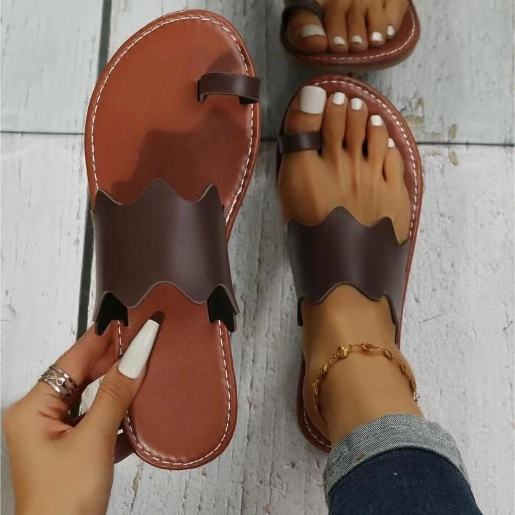 Женские легкие сандалии с петлей на пальце, открытые шлепанцы, летняя обувь