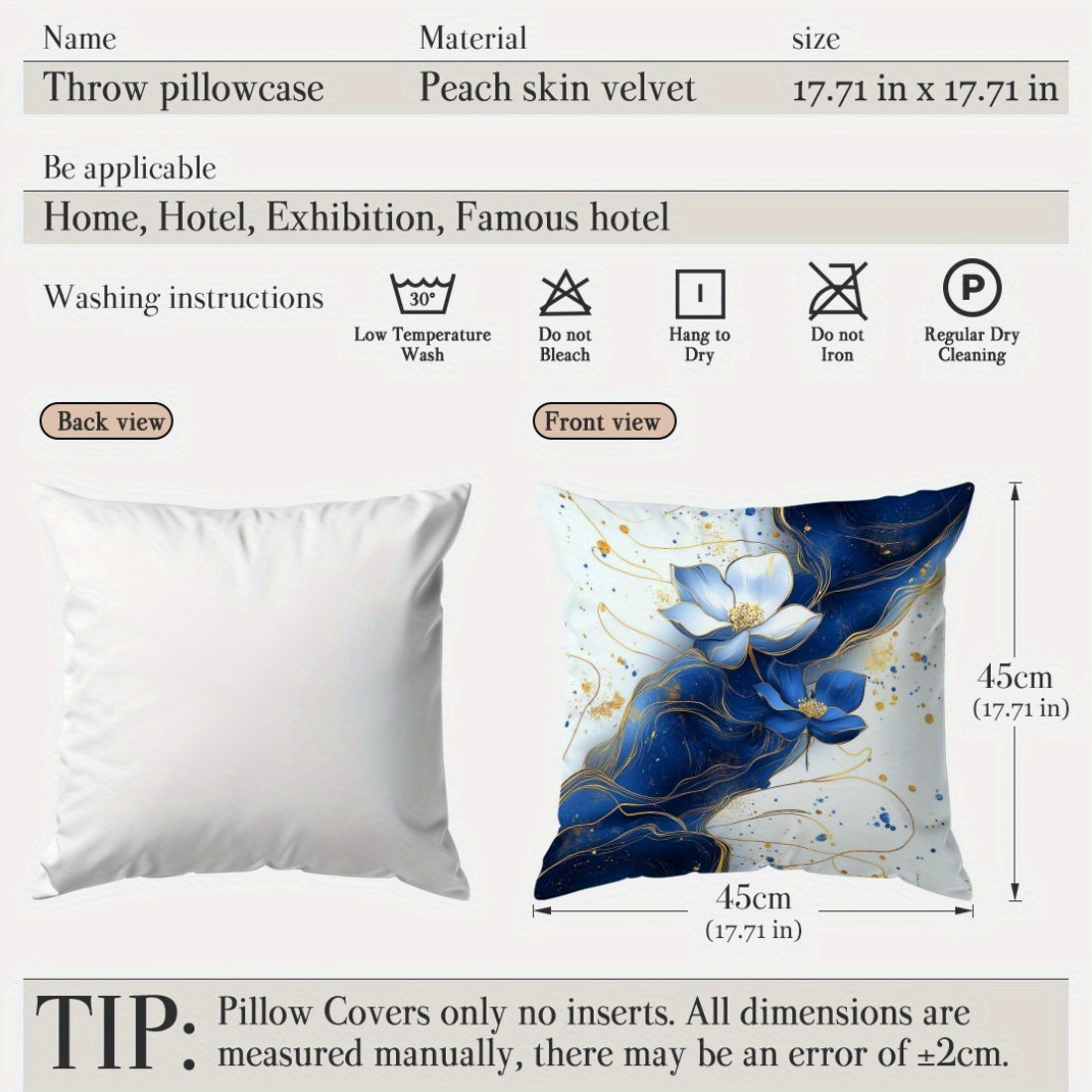 Watercolor Lotus Print Throw Pillow Cover 45x45cm Peach Velvet Home Decor