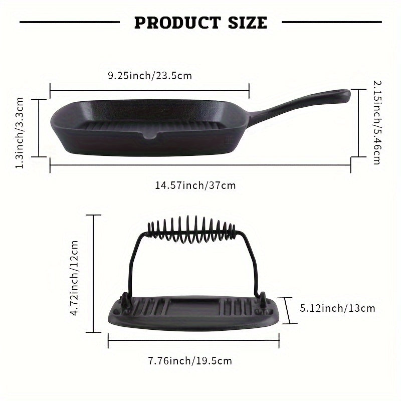 Cast Iron Grill Pan with Press 23.5cm Non-Stick Oven Safe for Kitchen and Restaurant