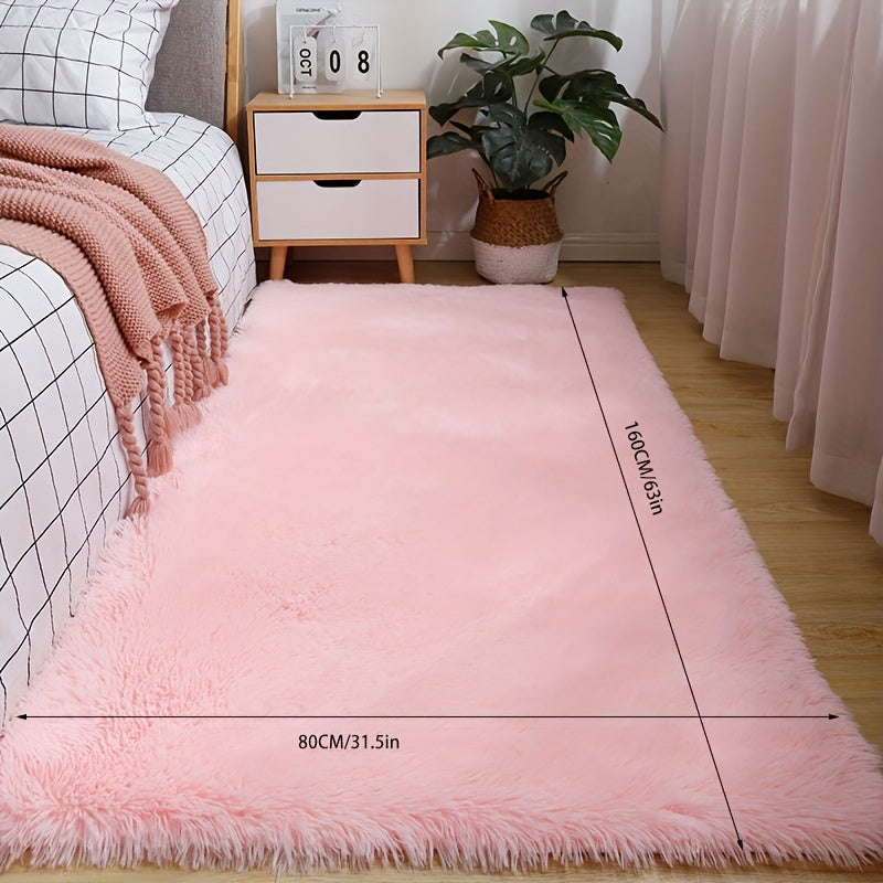 Alfombra de felpa ultra suave para cama, de pelo sintético y estilo shaggy, alfombra de dormitorio de 80x160 cm