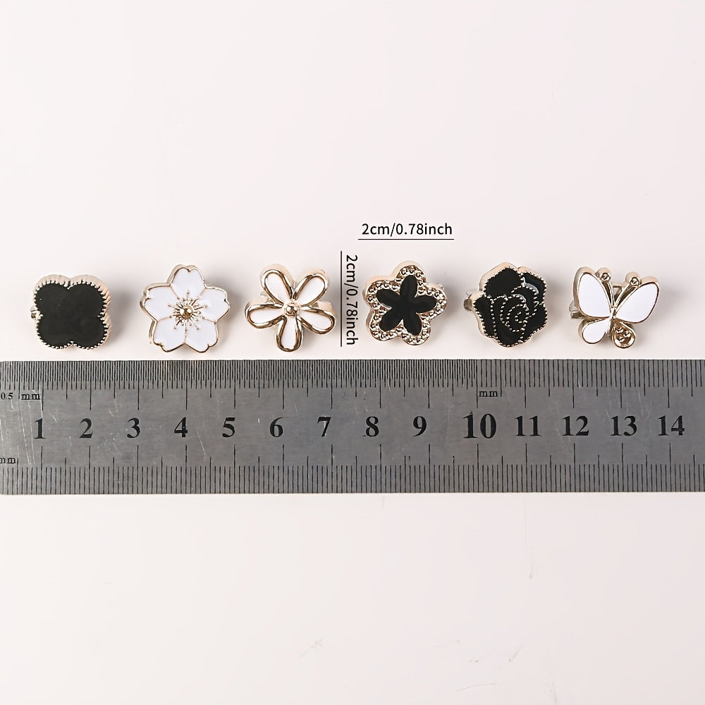 Set of 12 Vintage Resin Butterfly and Camellia Brooch Pins Black and White for Scarves and Clothing