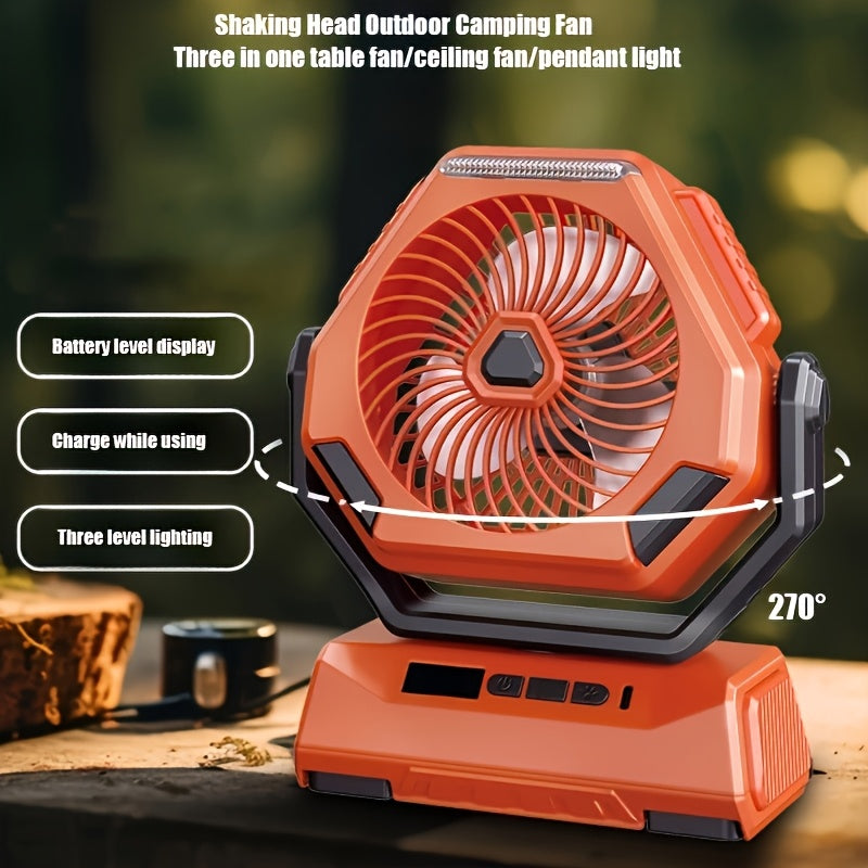 6000mAh batareyali va USB orqali zaryadlanadigan portativ stol ventilyatori - 3 tezlik sozlamalari, LED yoritish, ofis, sayohat va ochiq havoda foydalanish uchun ixcham dizayn - Zaryadlanadigan portativ ventilyator