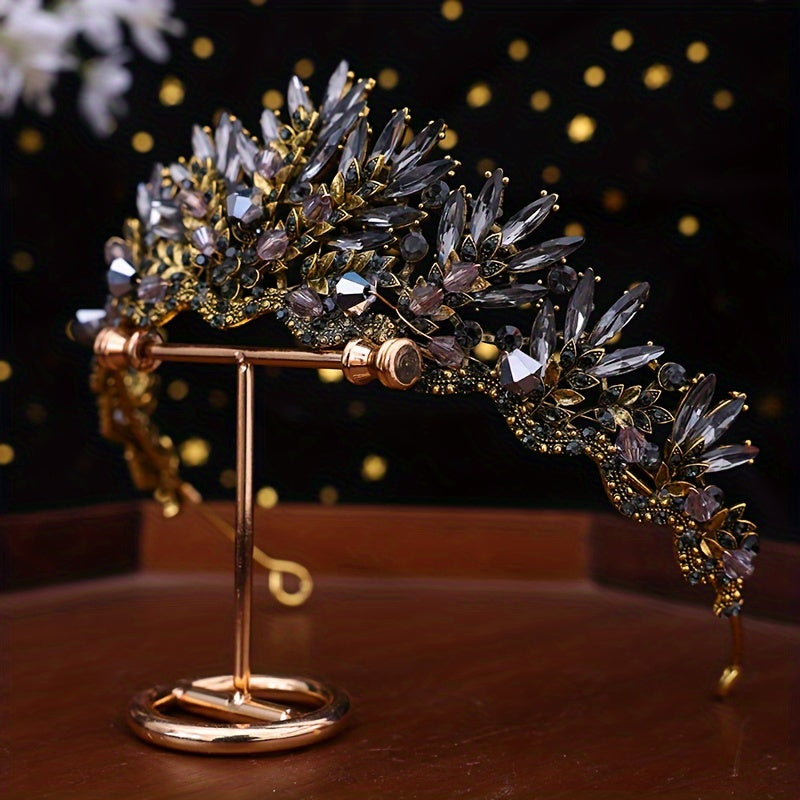 Qizlar uchun Kristal Taxt Bosh kiyimi, oltinli olmos bilan bezatilgan, nafis rasmiy yoki kechki kiyim uchun aksessuar