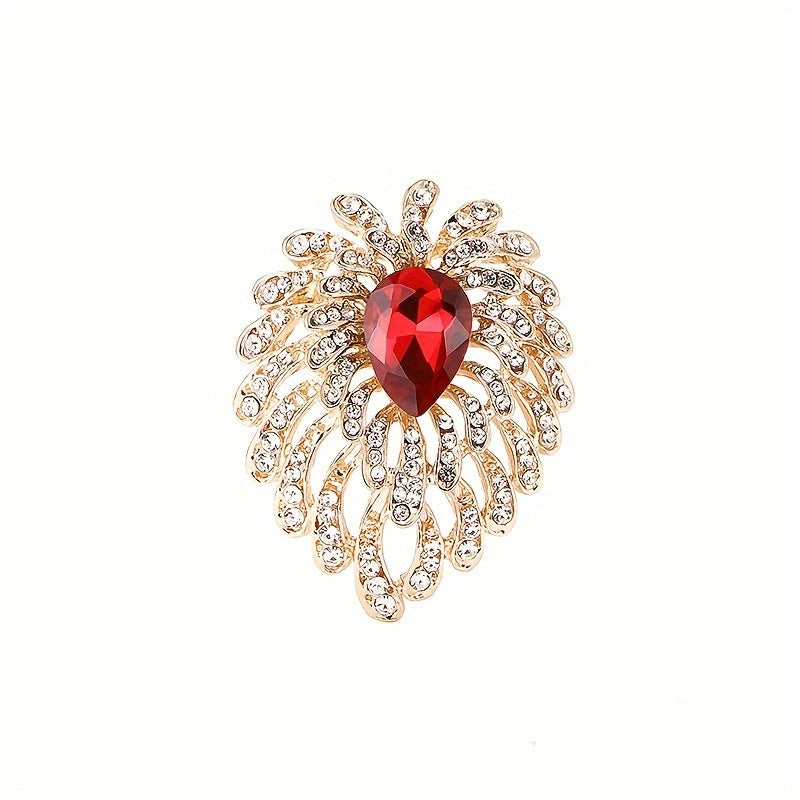 Women’s Heart-Shaped Alloy Brooch with Rhinestone Tassel Fireworks for Suits and Cardigans