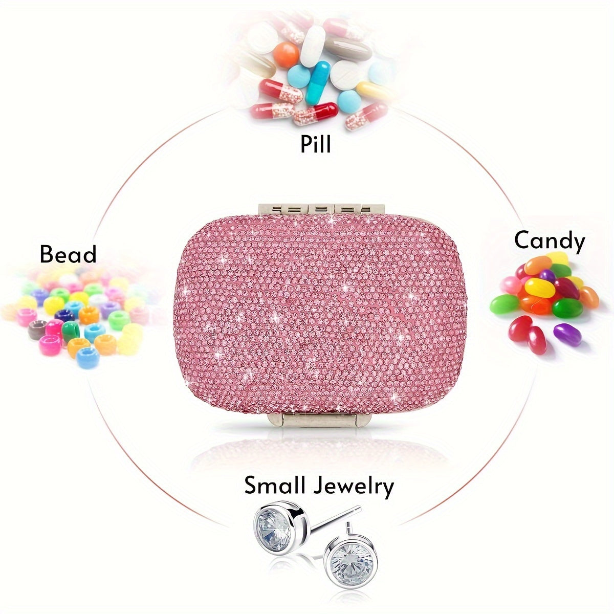 Sayohat uchun olmos naqshli 8 bo'limli plastmassa tabletkalar tashkilotchisi