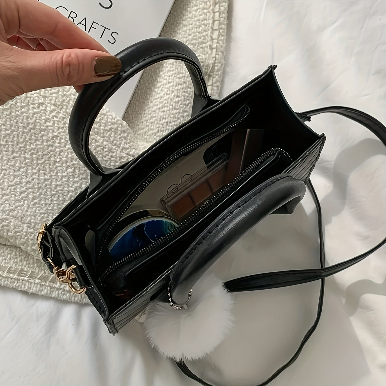 Square Chevron Pattern Handbag for Women Mini Crossbody Zipper PU Leather