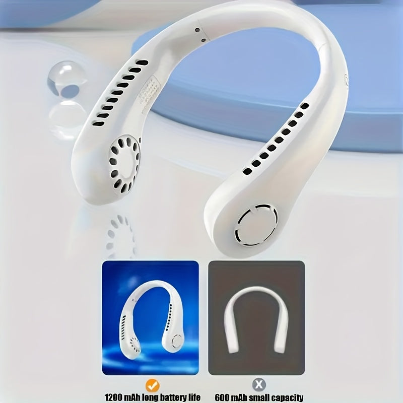 Portable USB rechargeable neck fan with long-lasting battery for home office outdoor use