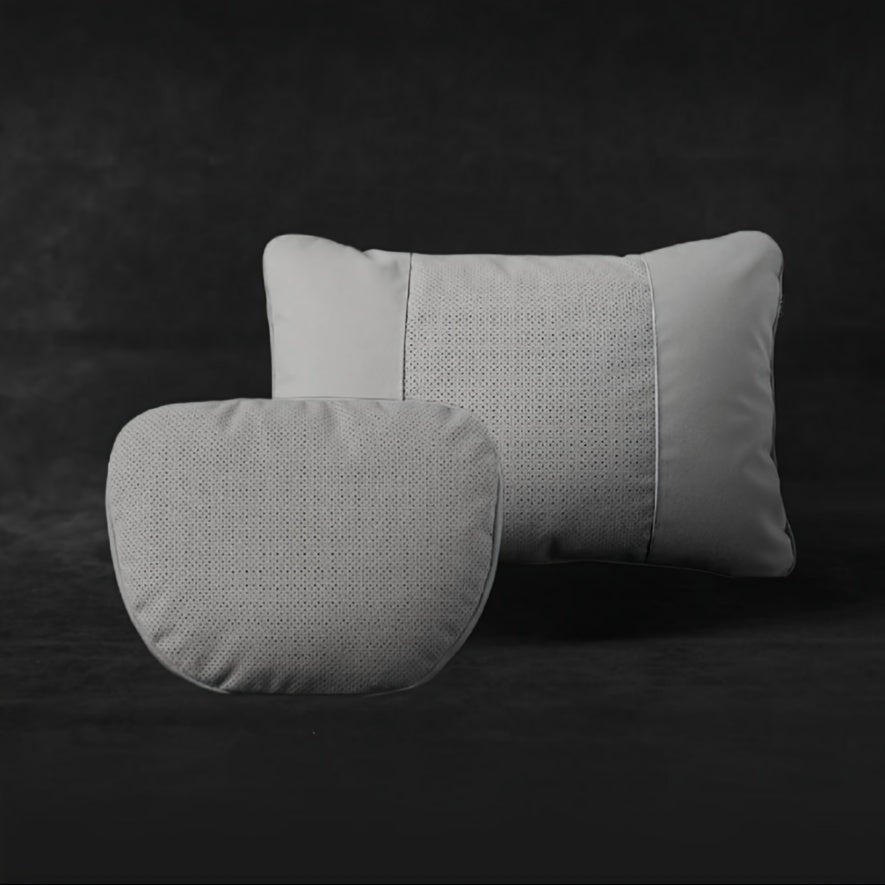 Universal Suede Headrest and Lumbar Support Combo Breathable Ergonomic Pillow Set