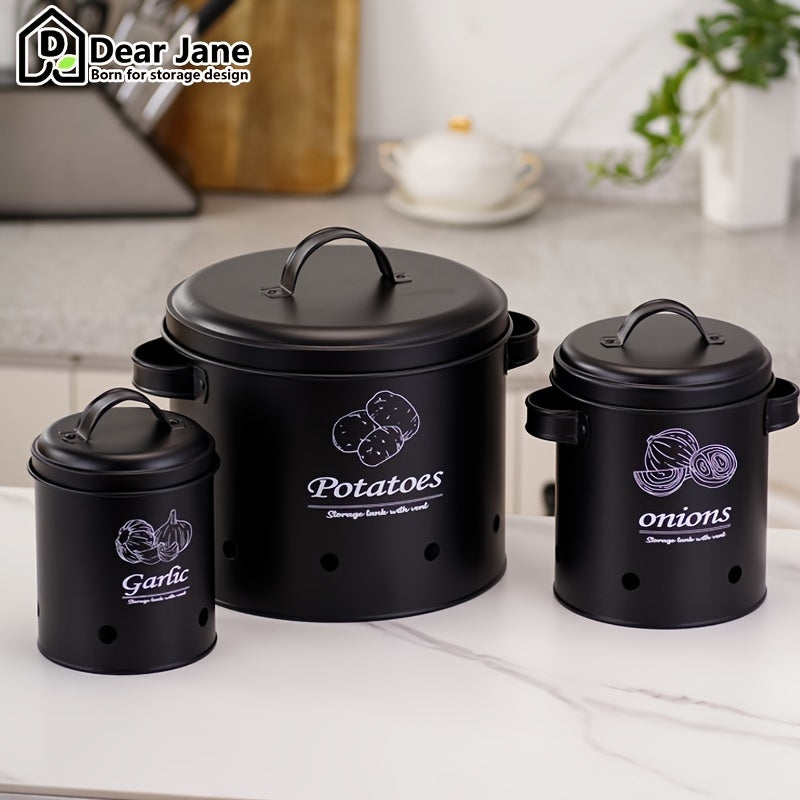 Metal Garlic Keeper Set 3-Pack Vented Storage Containers for Garlic Potatoes Onions