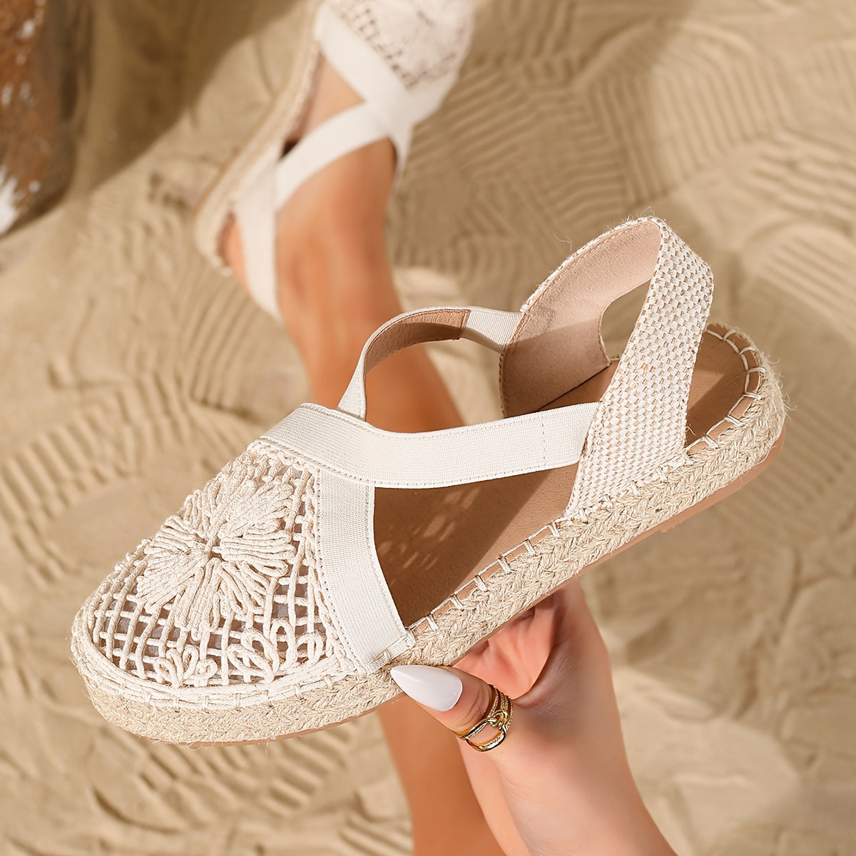 Women's Bohemian Flat Espadrille Sandals Woven Strap Summer Beach Shoes